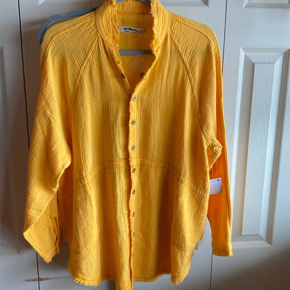 FREE PEOPLE NWT Summer Daydream Long Sleeve POCKETS Cotton Shirt/Shacket - Picture 5 of 13